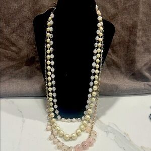 Talbots Pearl and Pink Beaded Necklace with T-bar closure